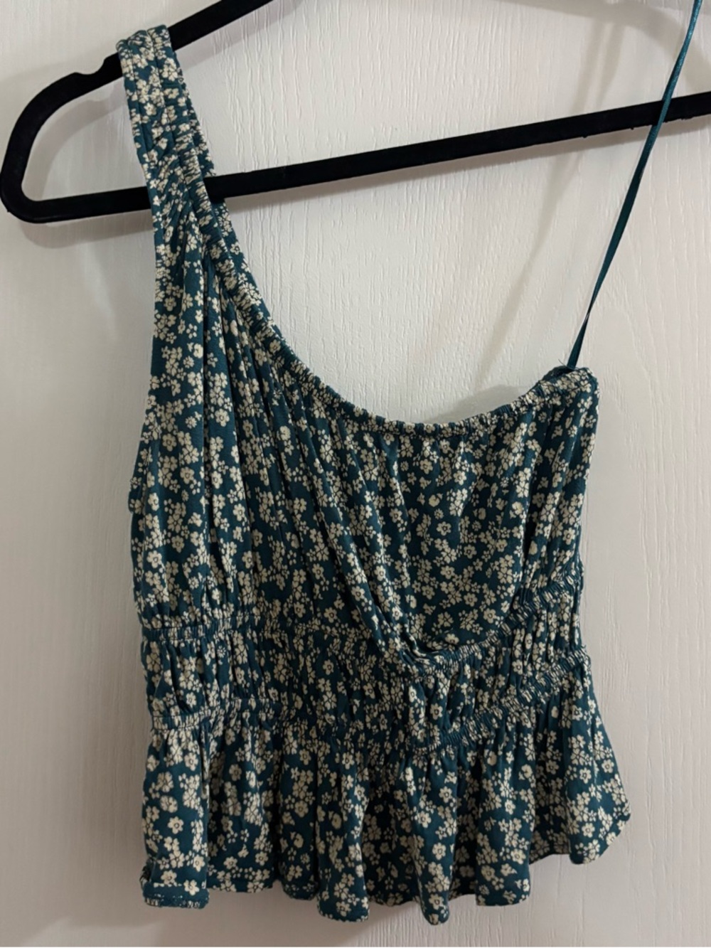 Urban Outfitters Teal Floral One-Shoulder Ruffled Crop Top